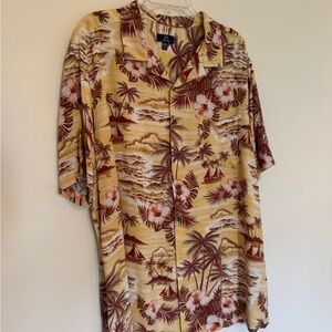 George Men's Yellow and Brown Hawaiian Shirt